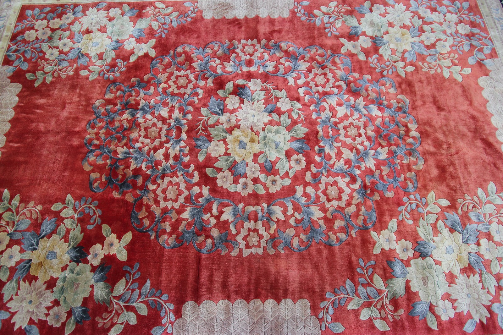 8×11 Rare Vintage Art Deco Chinese Handmade Silk Area Rug Art Nouveau Pink