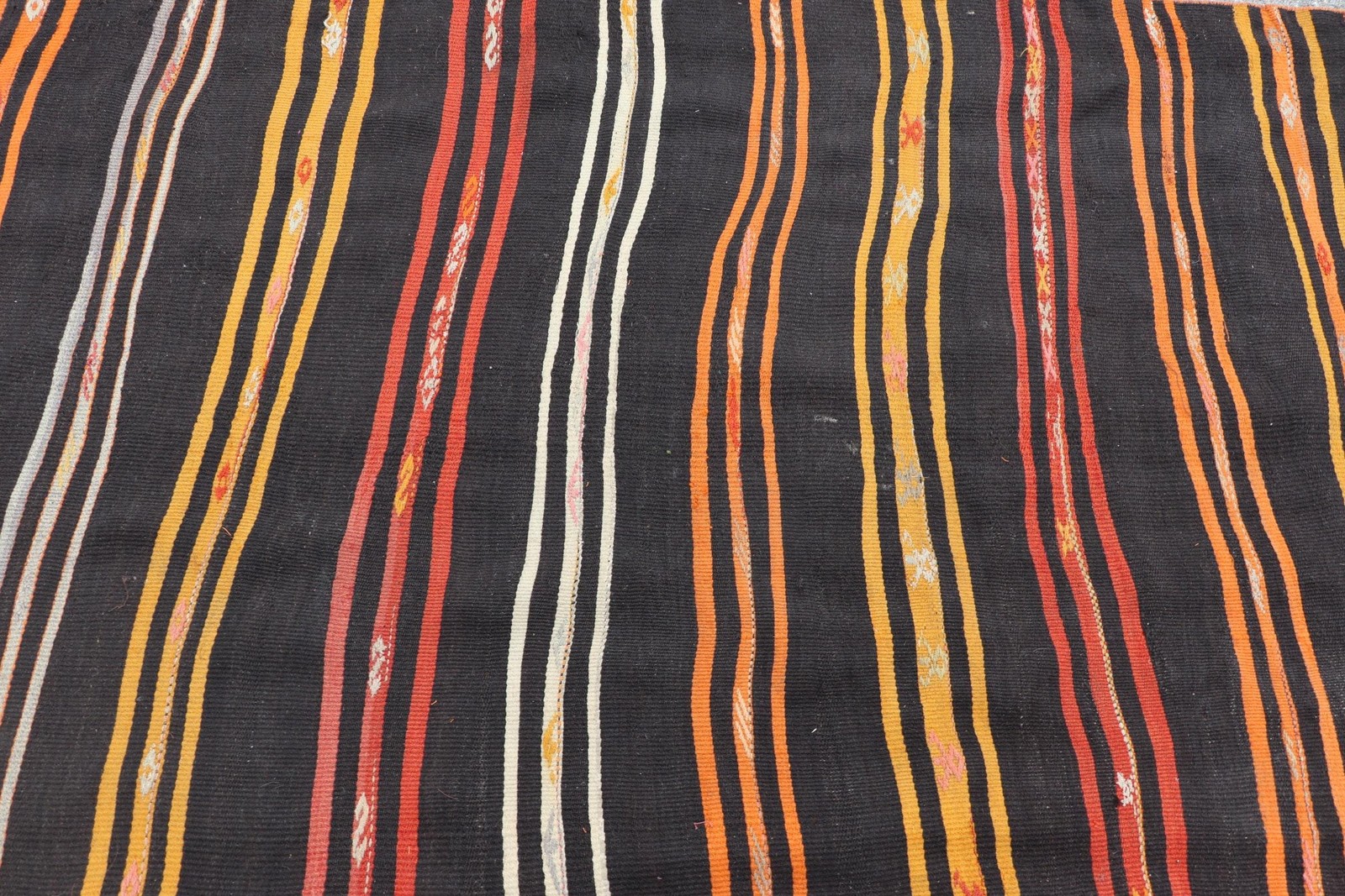 Kilim Vintage Rug, 4,5×8,1 ft Turkish Rug, Black Striped Wool Rug