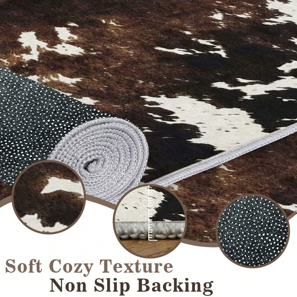 Cow Print Pattern Rug Washable Vintage Thin Foldable Non-Slip Carpet