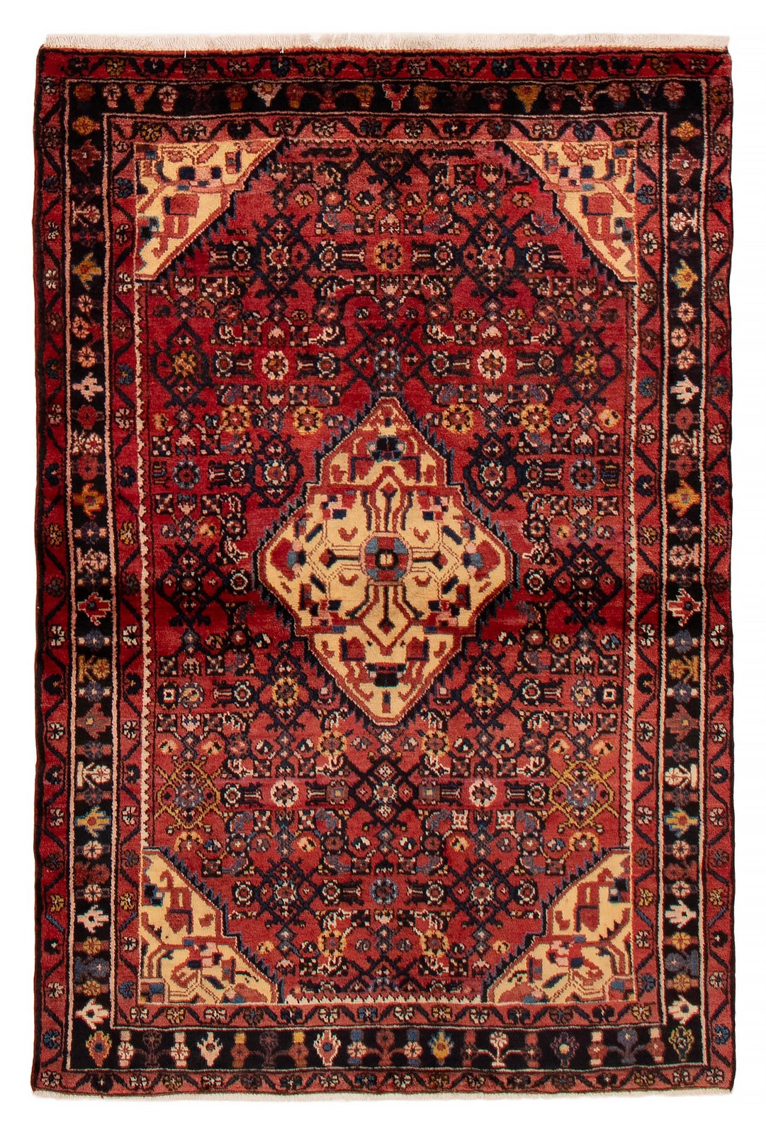 Vintage Red Traditional 4’5″ x 6’8″ Hand-Knotted Oriental Wool Area Rug
