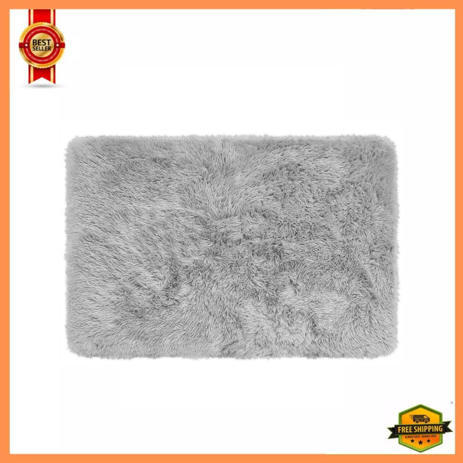 Mainstays Solid Grey Fluffy Shag Fur Area Rug, 36 in x 56 in