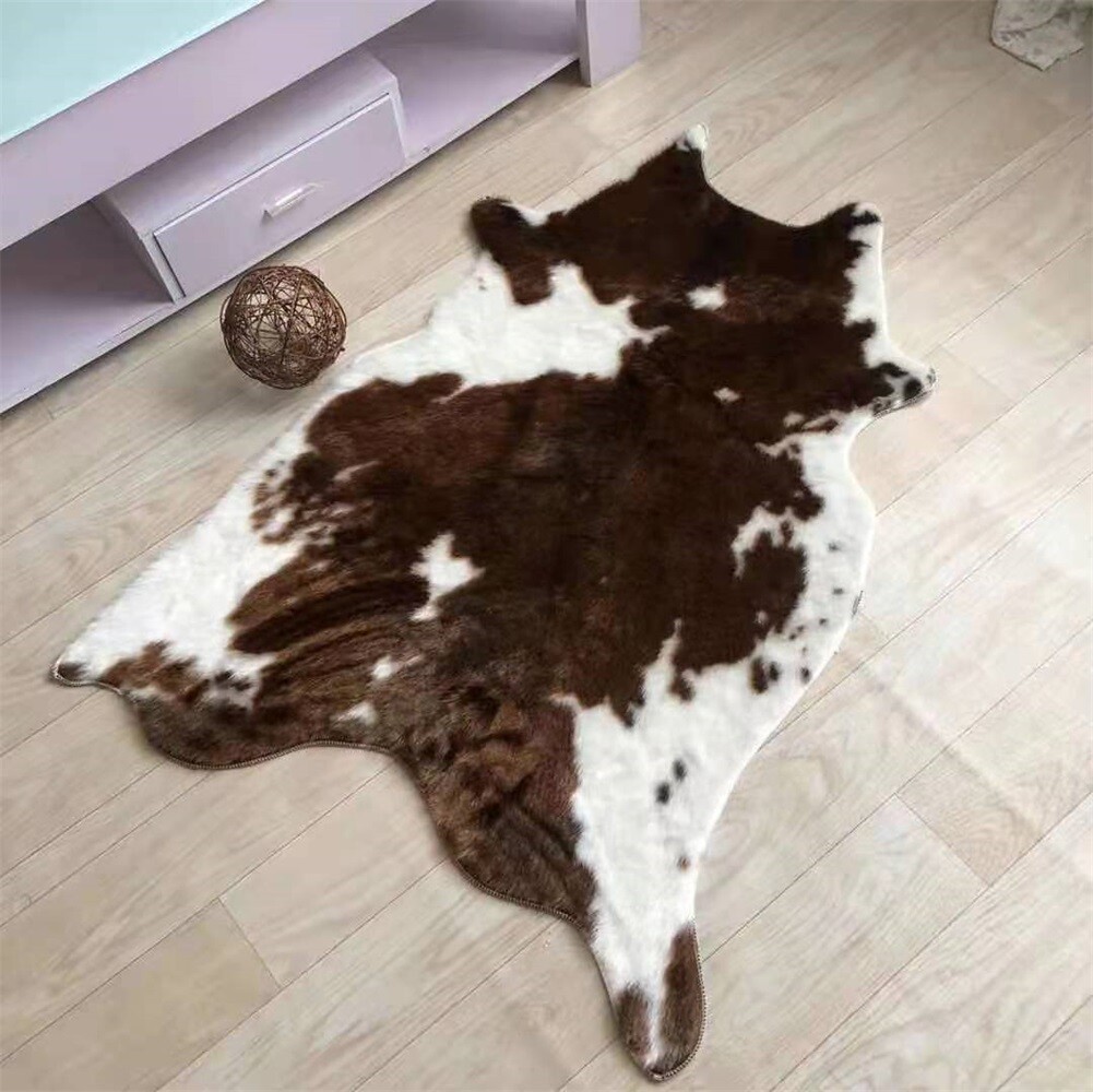 Cow Print Rug Faux Cow Hide Animal Print Carpet Door Mat Rug Cowhide 110*84 CM
