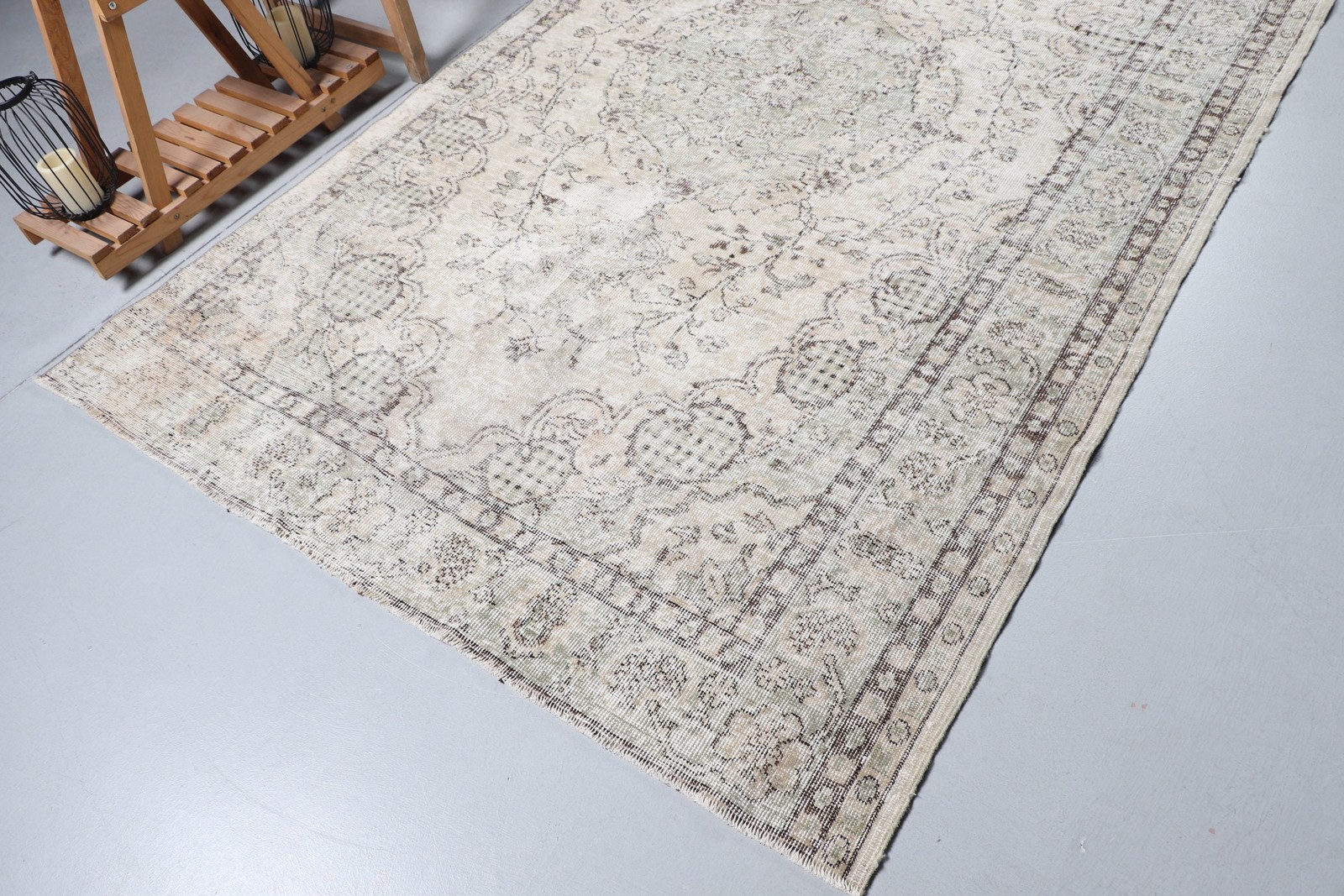 5,4×9 ft Large Turkish Vintage Rug, Gray Southwestern Wool Rug