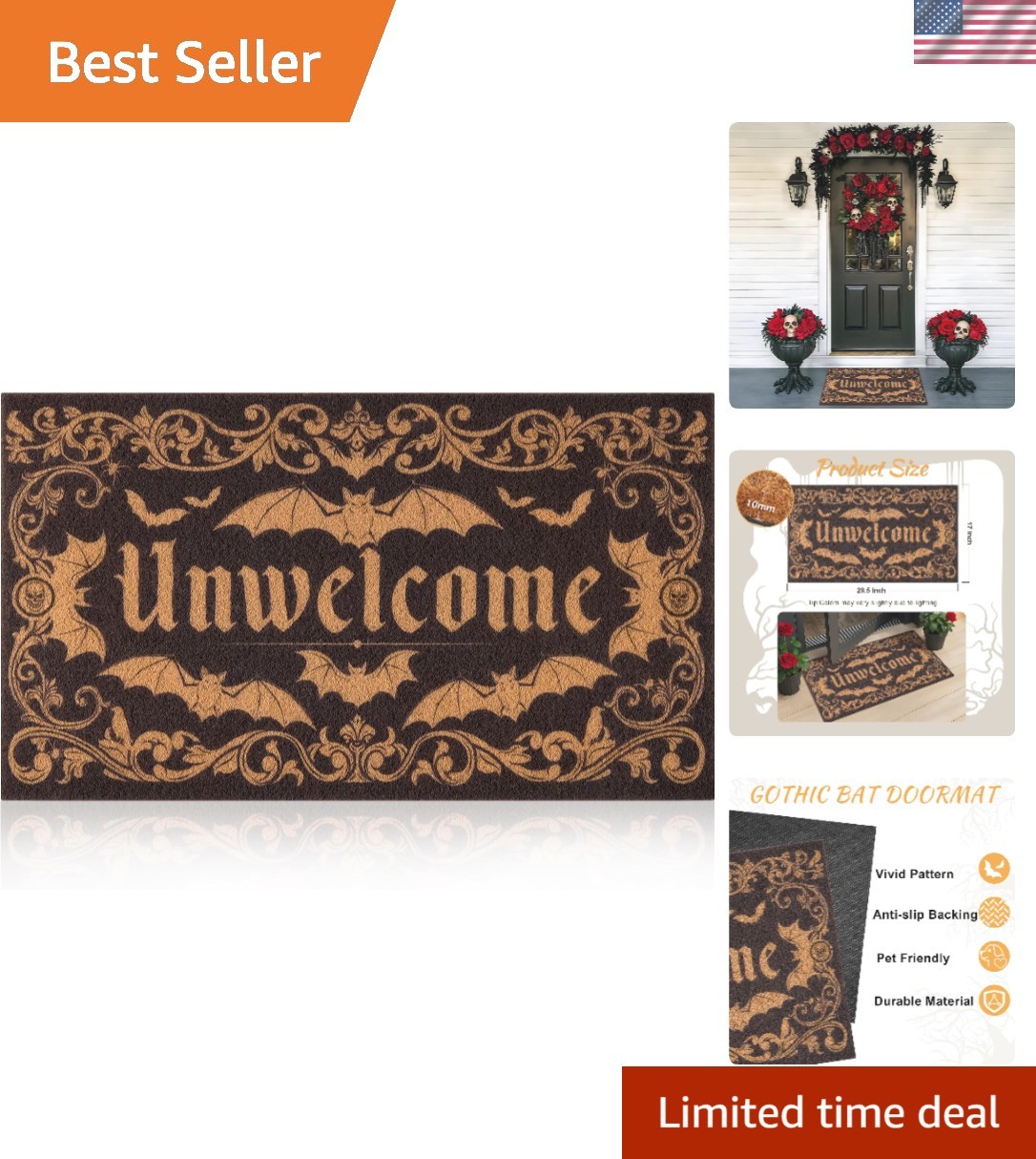 Vivid Gothic Bat Entrance Mat – Effective Dirt Scraper for Style & Function