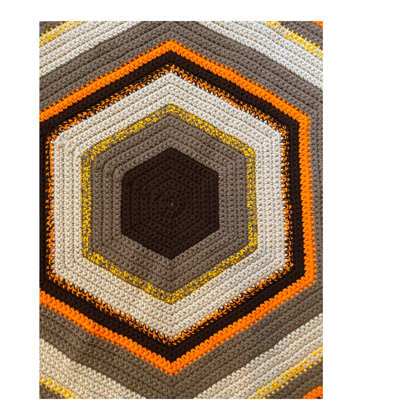 Handmade Area Rug Hexagon Shape Tan, Brown, Yellow, Orange, Beige by Marsha