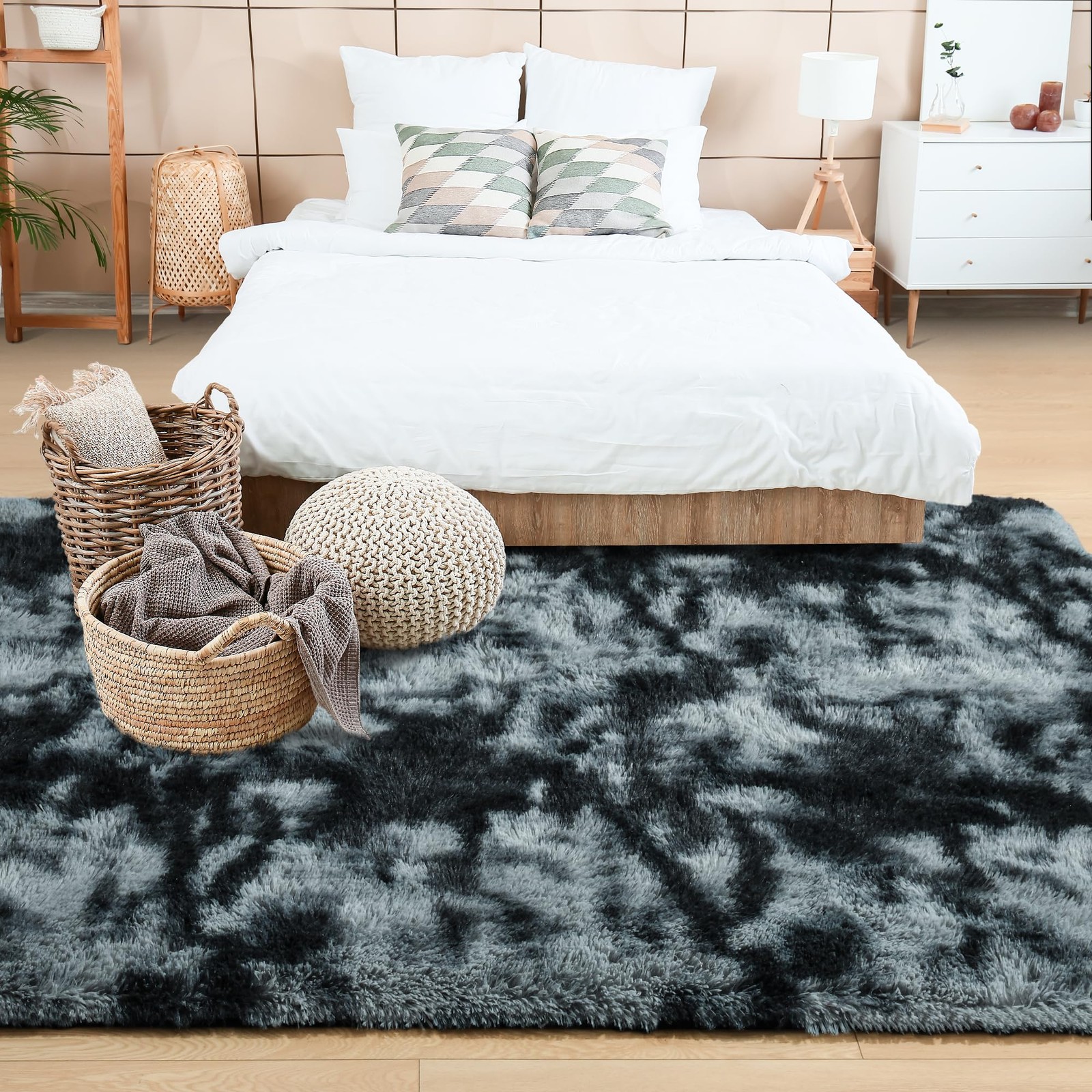 Noahas 6×9 Tie-dyed Black Grey Area Rug