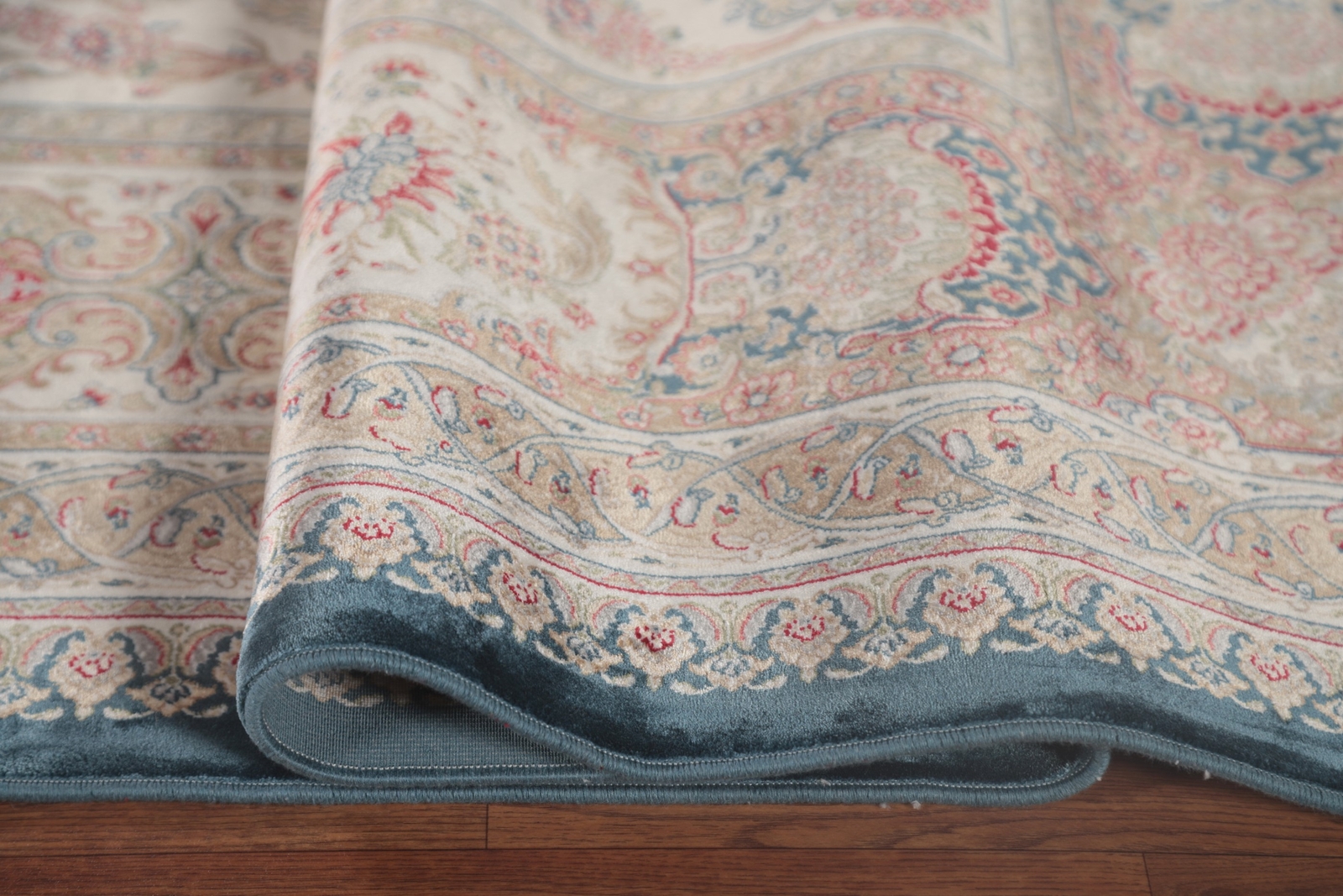90% Silk Navy Blue/ Ivory Floral Tebriz Traditional Room Size Turkish Rug 8’x11′