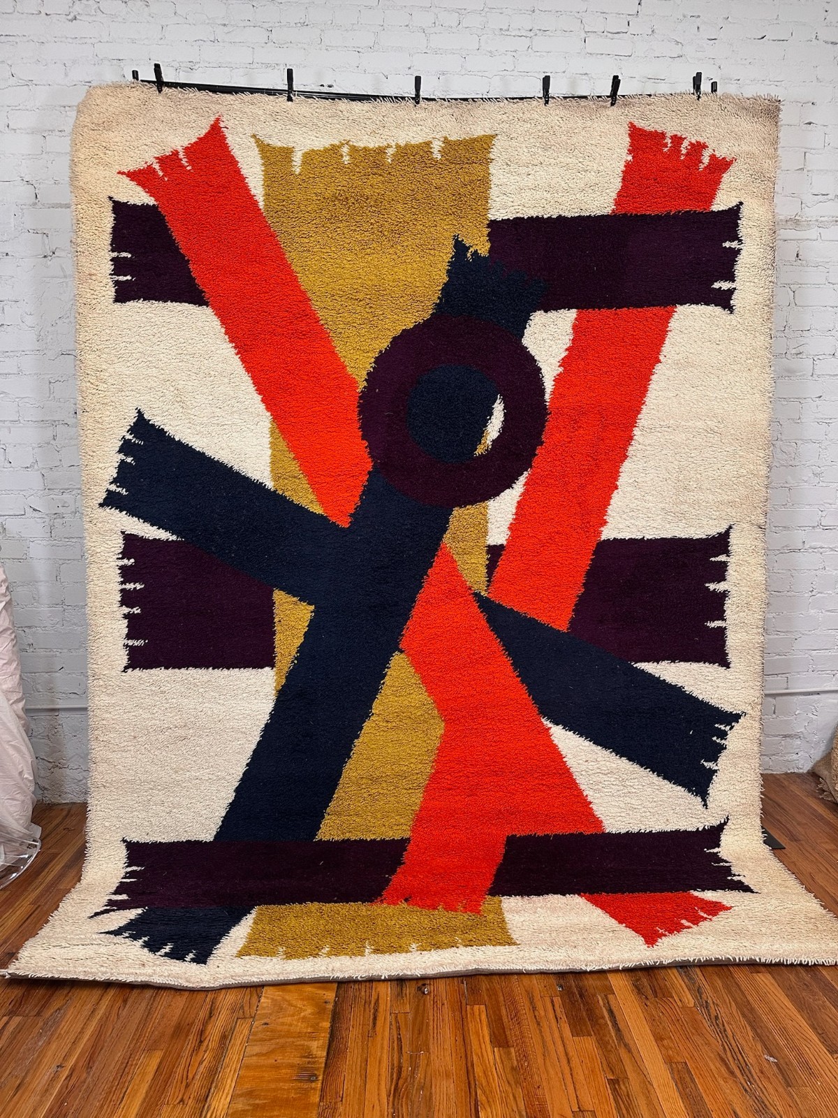 70’s Ege Rya Vanguard Blue Orange Purple Scarves Cream UNUSED Wool Rya Rug MCM
