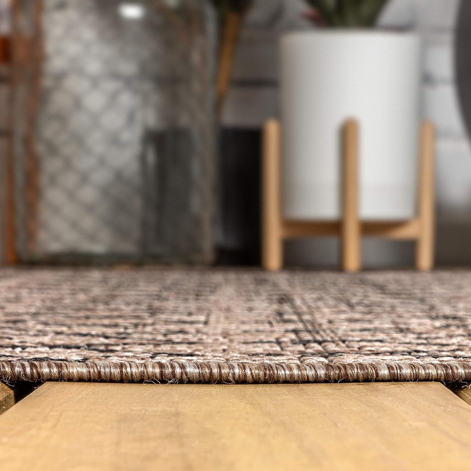Moroccan Geometric Indoor Outdoor Area Rug 8X10 Natural/Black, Ourika Texture…