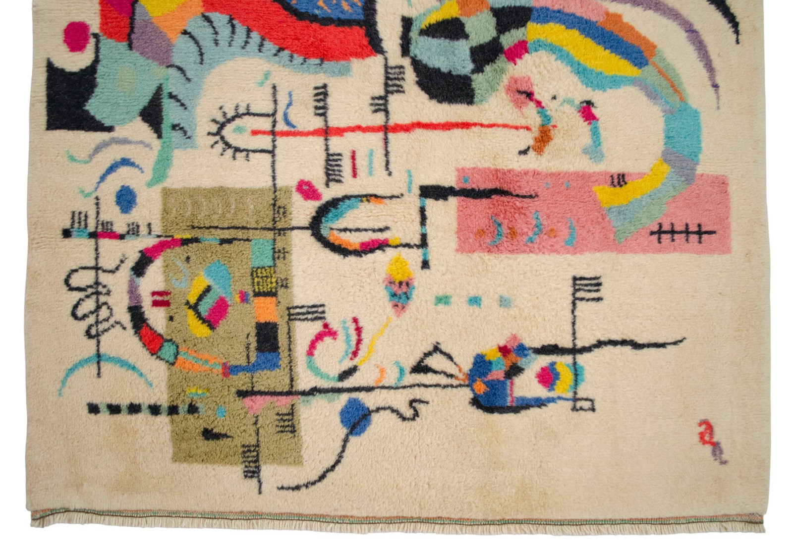 Kandinsky Style Abstract Rug | Vintage Hand-Knotted Wool Art Carpet 3’7″ x 5’0″
