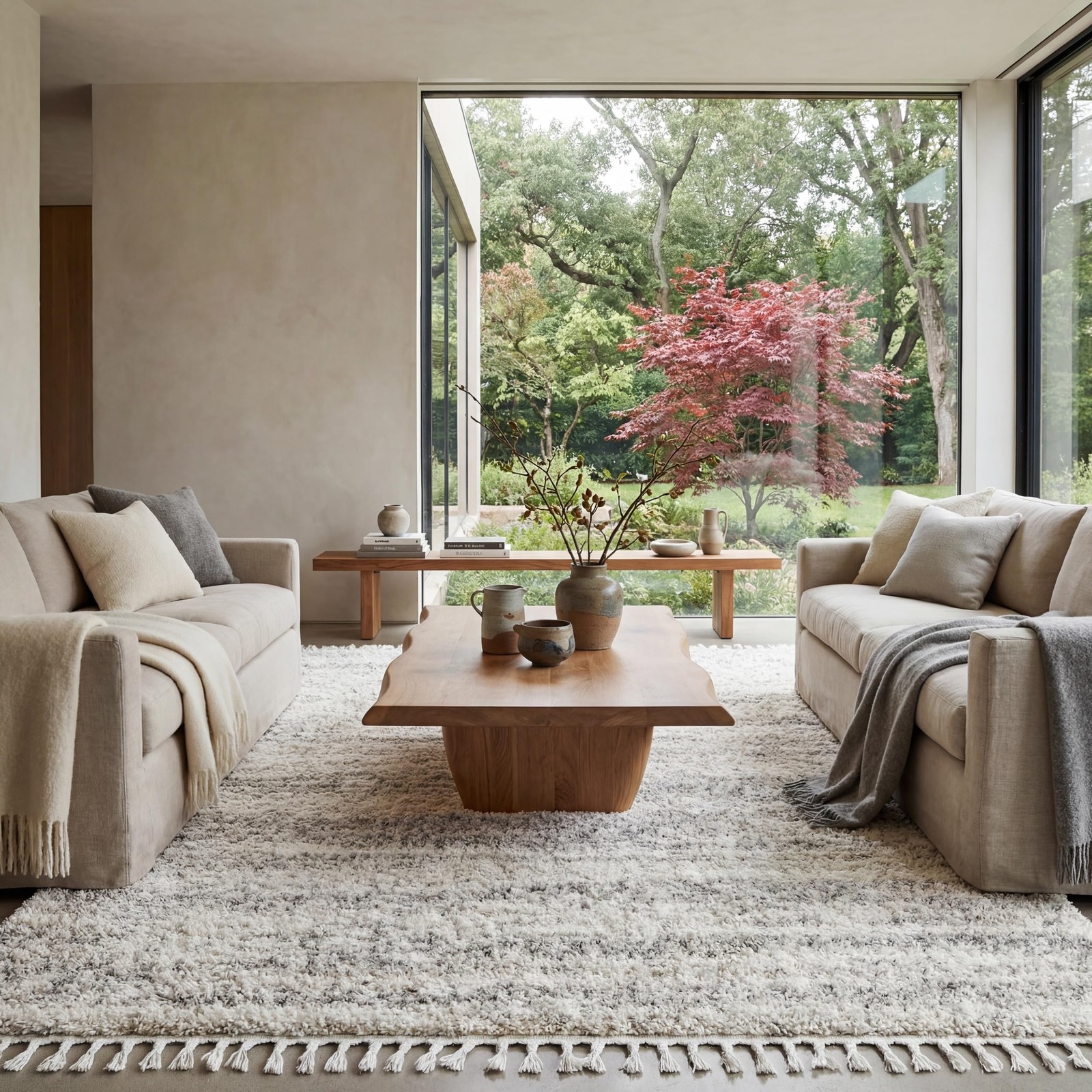 nuLOOM Brooke Shag Tasseled Area Rug, 5′ 3 x 7′ 7, Ivory