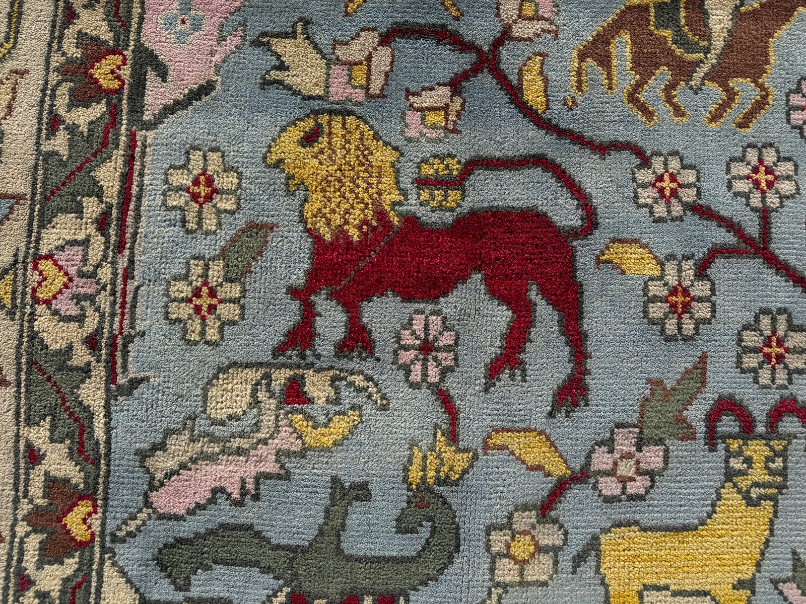 9×12 NEW COLORFUL WOOL RUG BLUE OUSHAK HANDMADE HAND-WOVEN tree of life animals