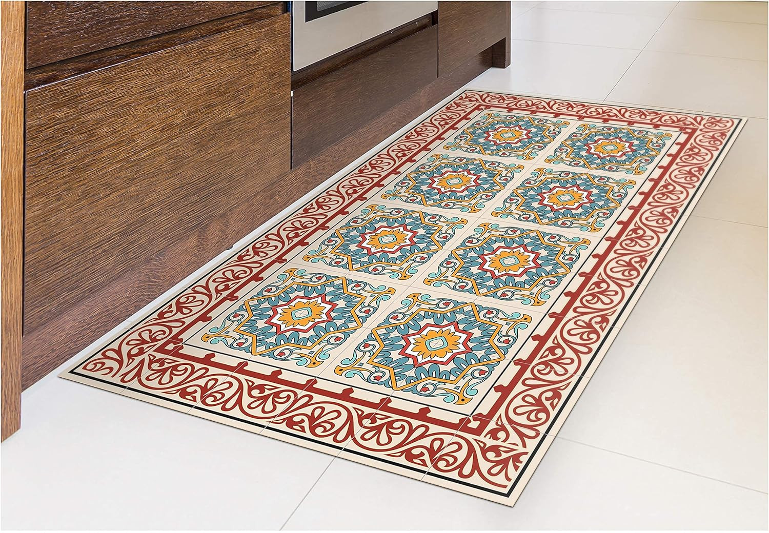 Colorful Anti-Slip Vinyl Kitchen Floor Mat 63″ x 23.6″ – Barcelona Red 248