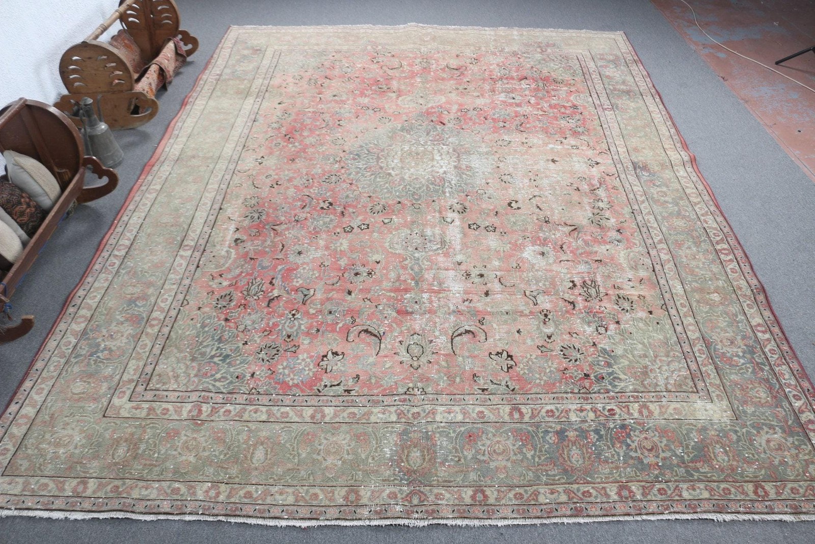 Turkish Oversize Rug, 9,1×12,6 ft Vintage Rug, Red Wool Rug