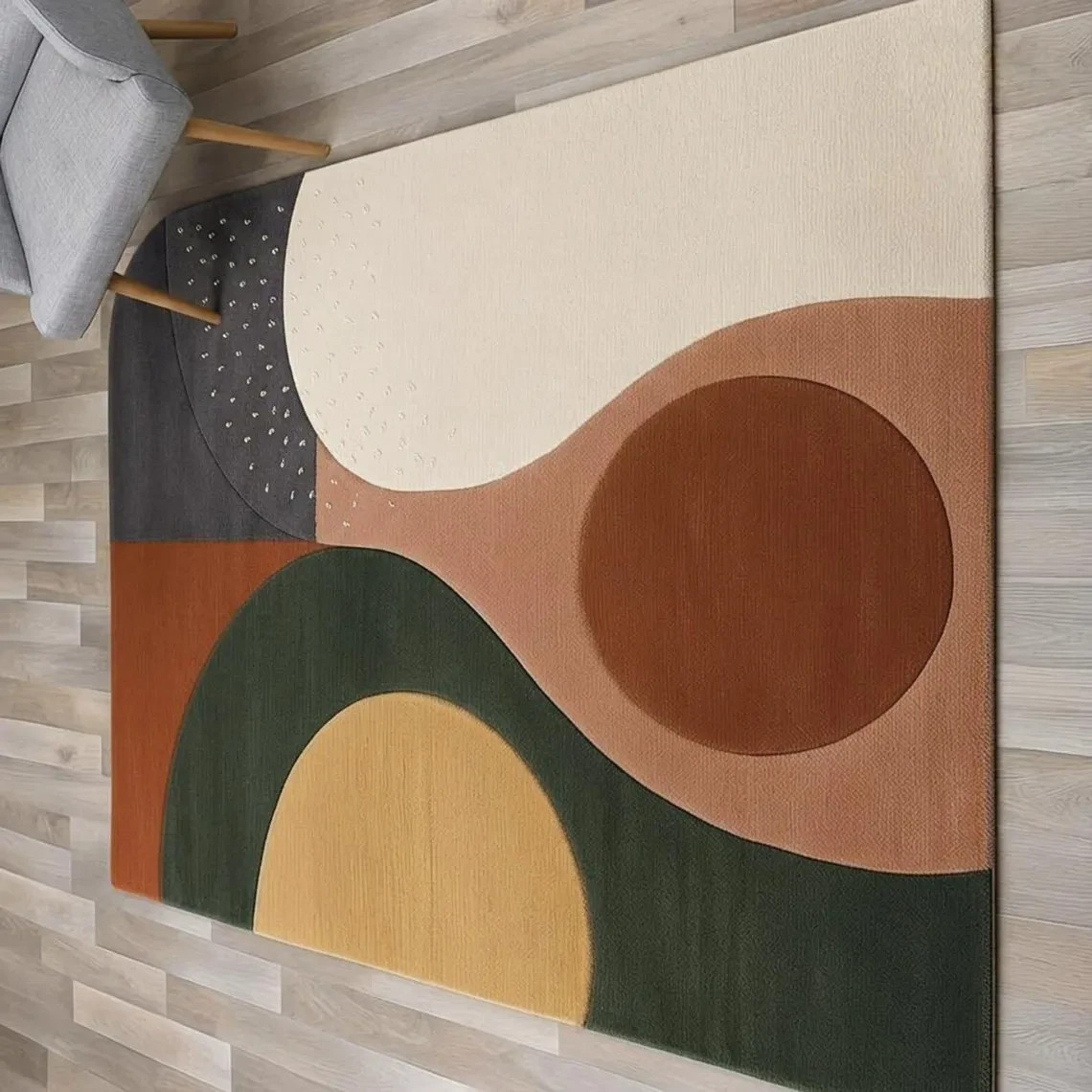 Hand Tufted Wool Abstract Area Rug, Geometric Mid Century Modern Design Carpet