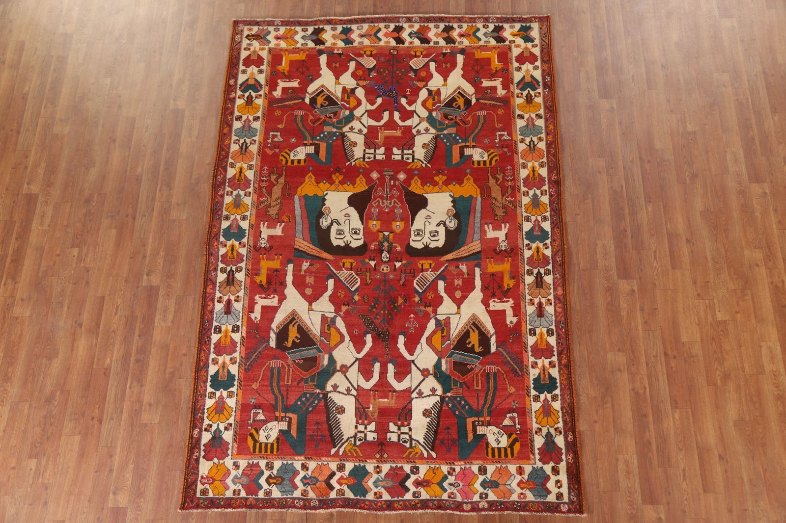 Vintage Tribal Pictorial Kasshkoli Area Rug 6×8 Wool Hand-made Traditional Ru