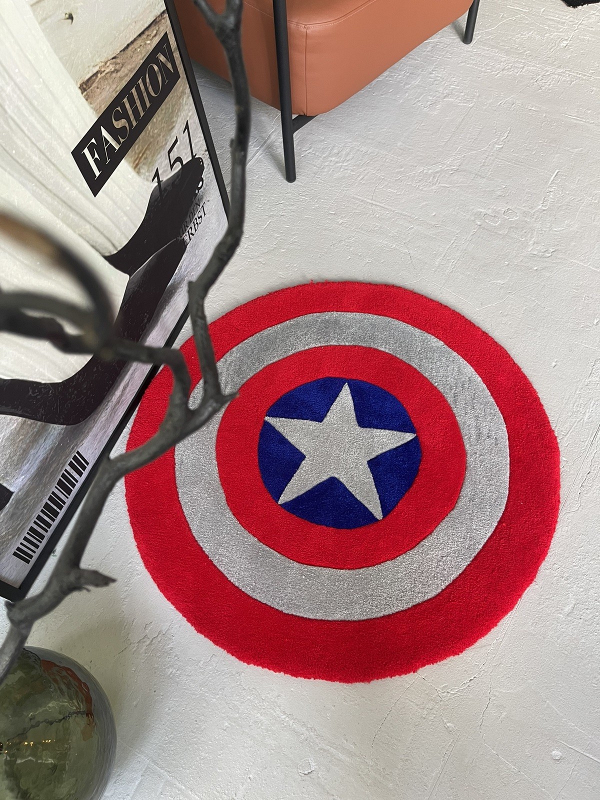 Handmade Tufted Rug – Captain America Shield | 80×80 cm