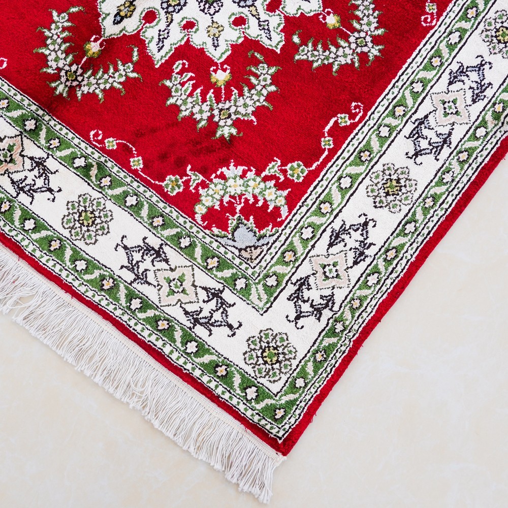 Square 3x3ft Red Silk Traditional Rug Hand Knotted Carpet for Entryway 362C