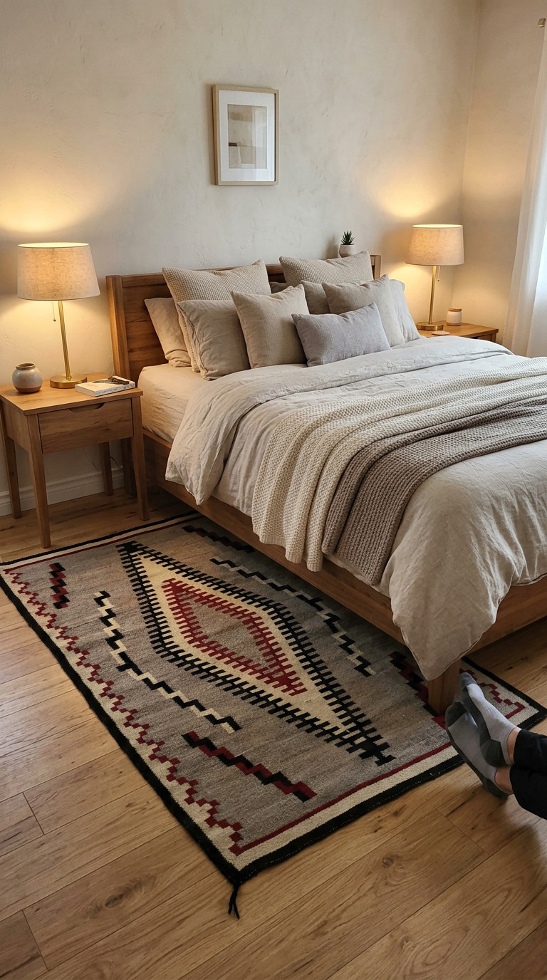 9×12 Wool Navajo Rug Native American Southwestern Kilim Rug Red Grey Mexican Rug