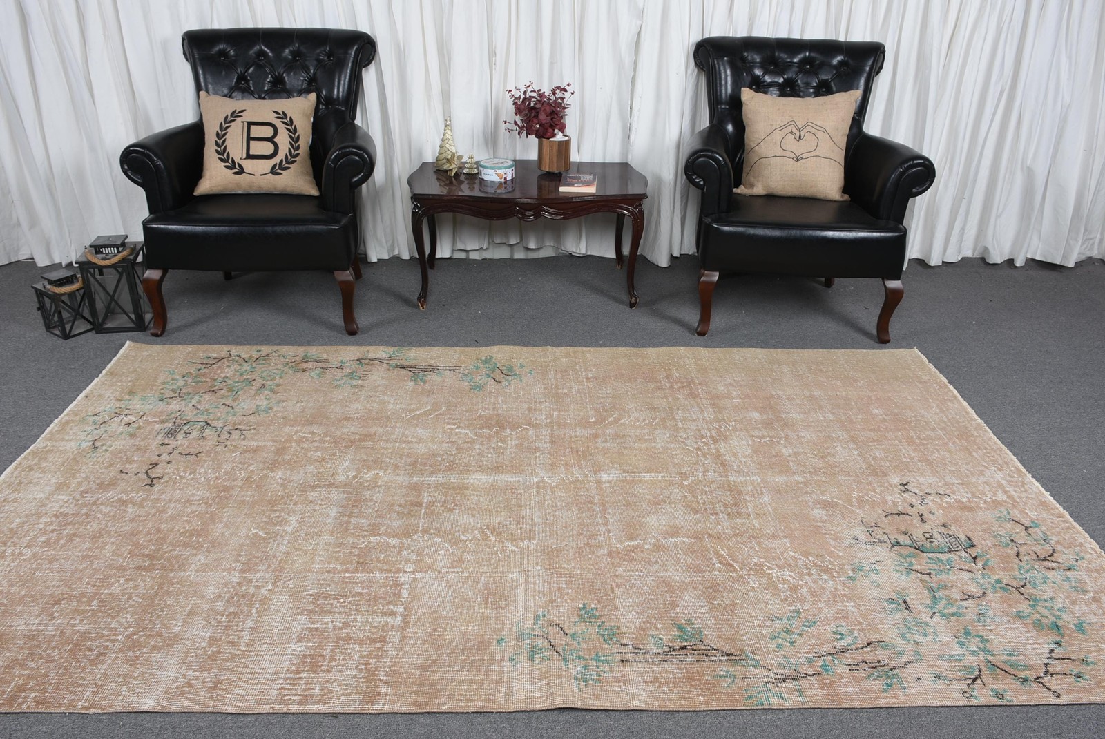 Turkish 5,2×9,3 ft Rug, Large Vintage Rug, Brown Green Handmade Rug