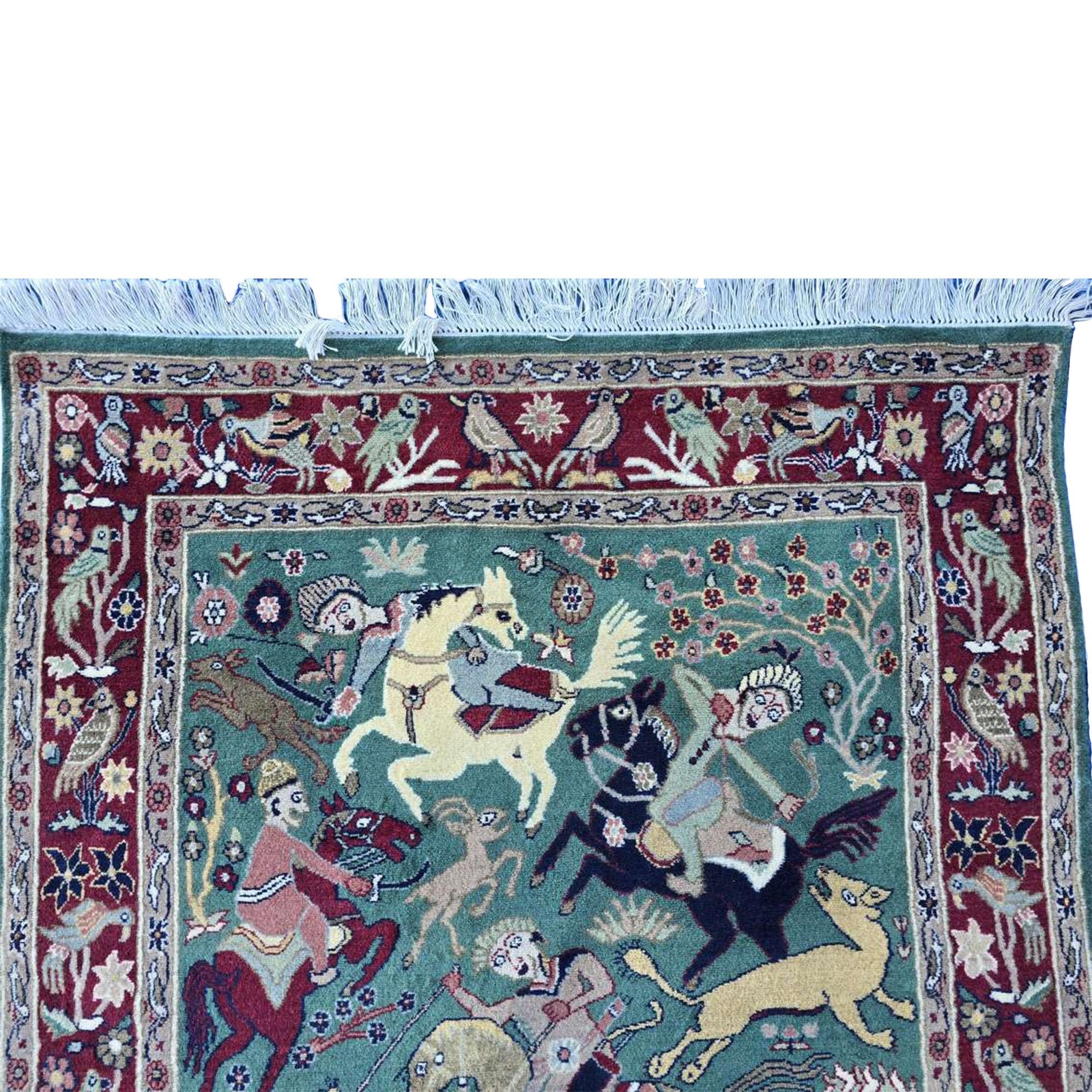 Area Rug Shikar Gah Deer Hunting Hand Double Knotted Wool Silk Carpet (6.3 x 4)’