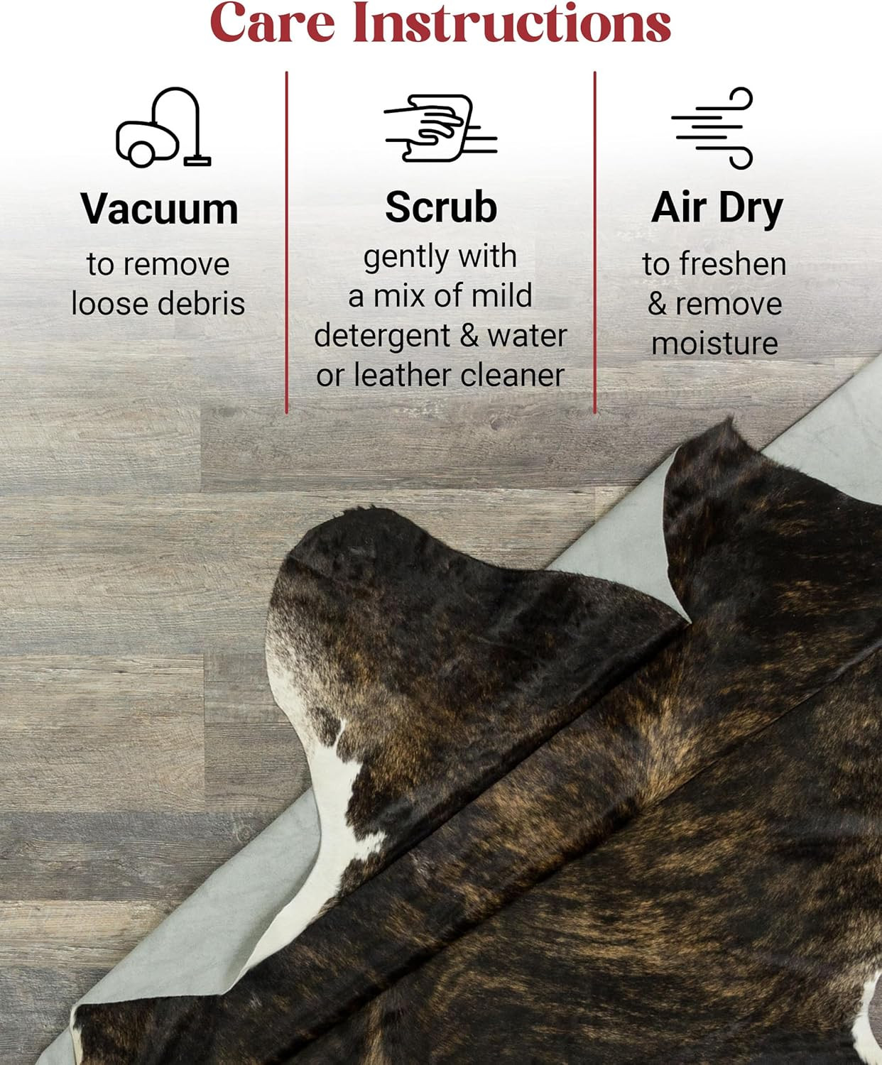 Natural Cowhide Rug 6×7-8 Ft – Soft Brown & Black Hair-On-Hide Area Rug