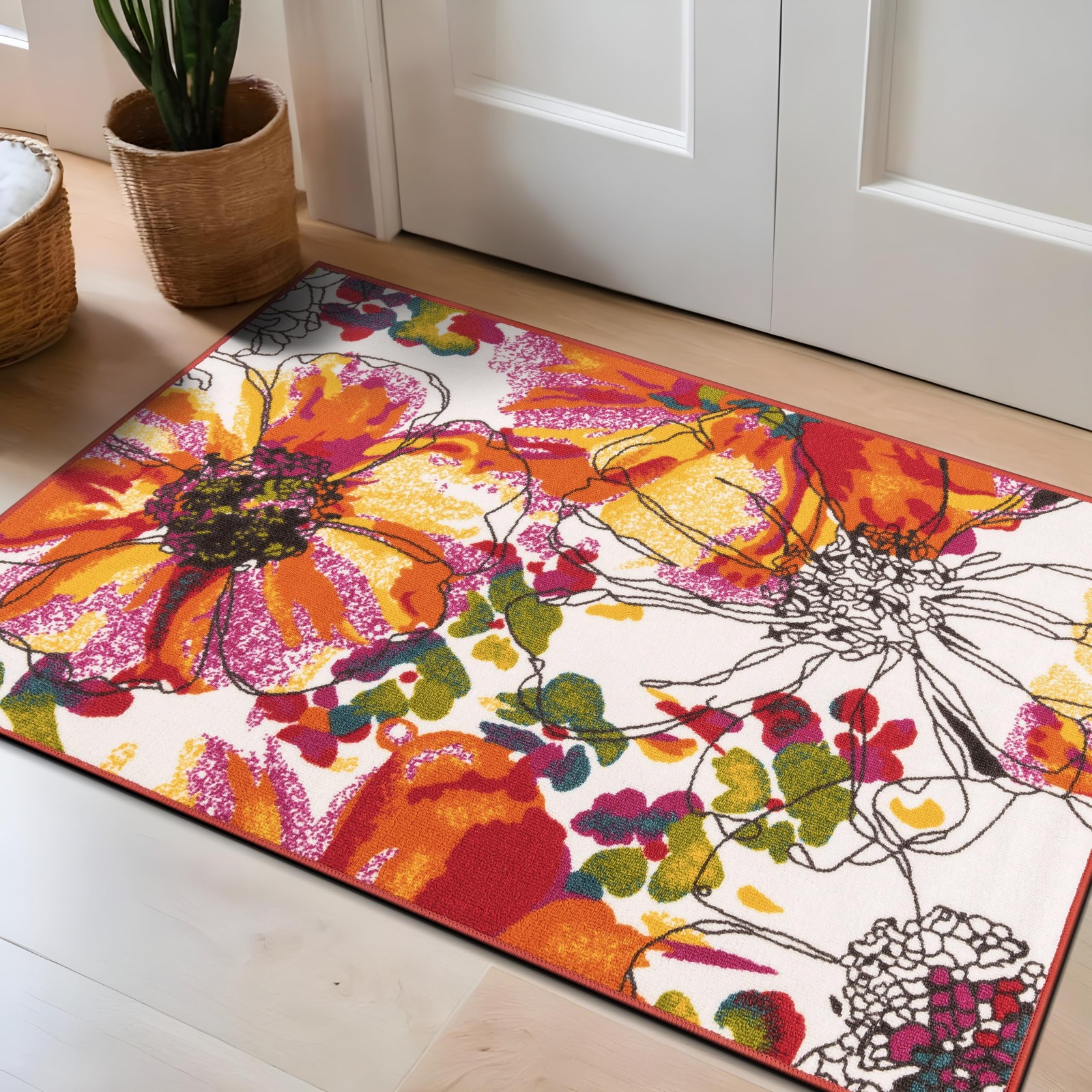 Modern Bright Flowers Non Slip Area Rug Multi Color Floor Mat 20×30 In