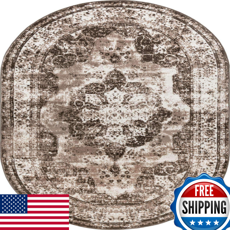 Unique Loom Sofia Collection Area Rug – Salle Garnier 5 3 X 8 Oval Beige/ Ivory