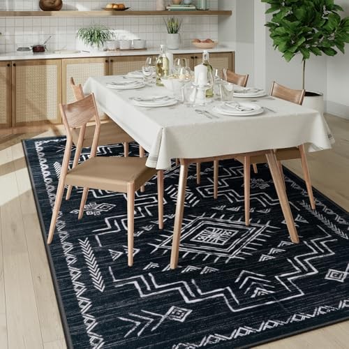 Moroccan Washable 5×7 Area Rugs, Black Western and Aztec Tribal Boys Neutral