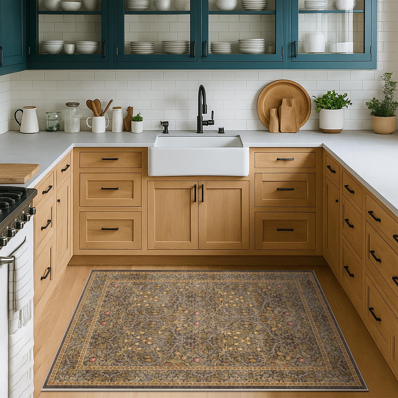 Vintage Gold Brown Entryway Rug, 3×4 3′ x 4′ (Rectangular),
