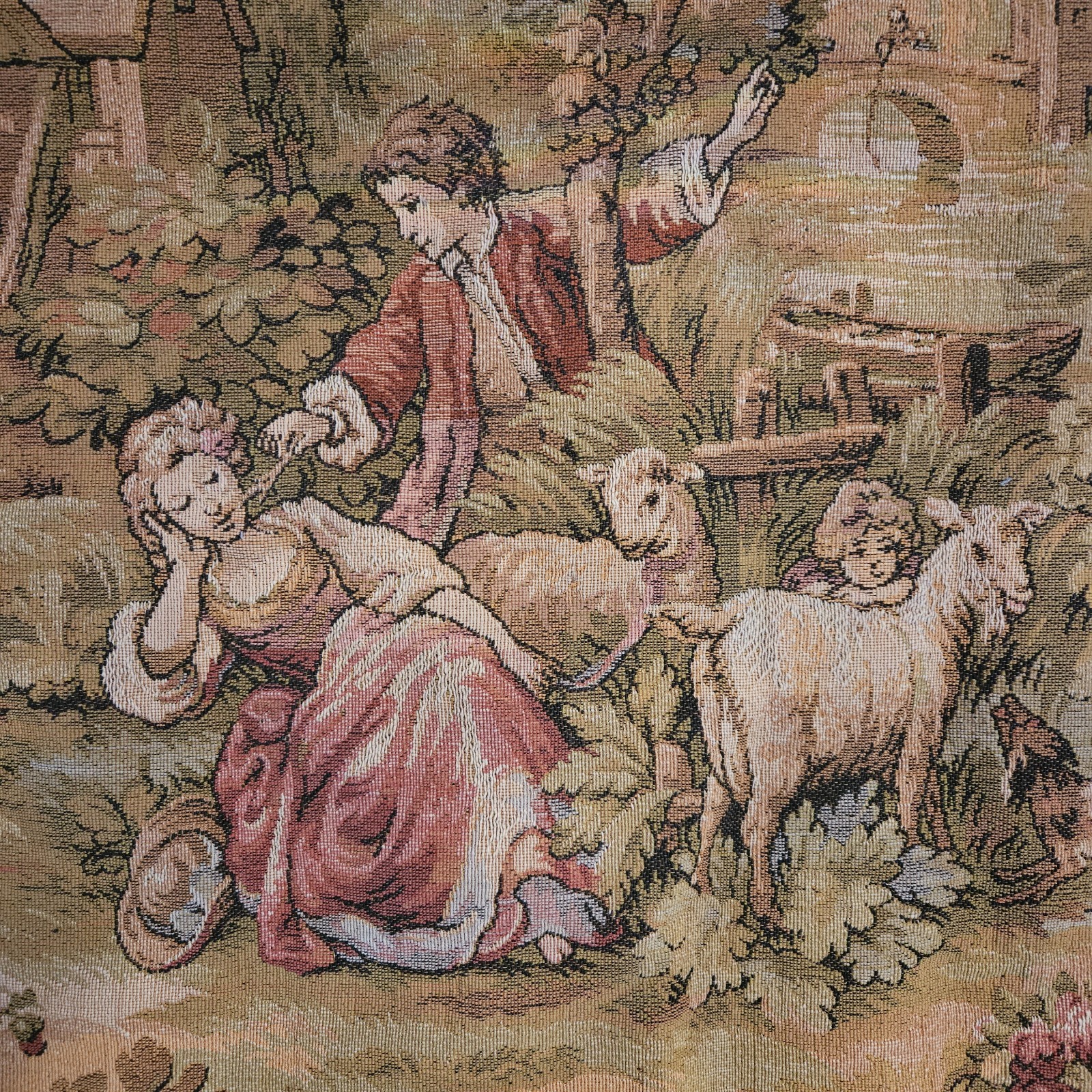 Antique Vintage Tapestry Art Wall Hanging Panel Unframed French Country Scene