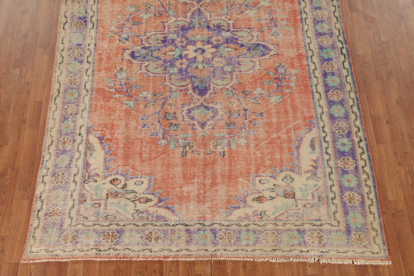 Vintage Orange/ Blue Sparta Turkish Handmade Living Room Rug 6’x9′ Wool Carpet
