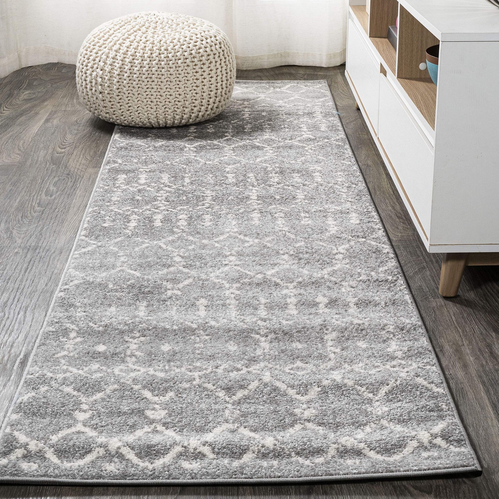 JONATHAN Y Boho Vintage Diamond Gray/Ivory Runner Rug 2X14 ft, Moroccan Hype …