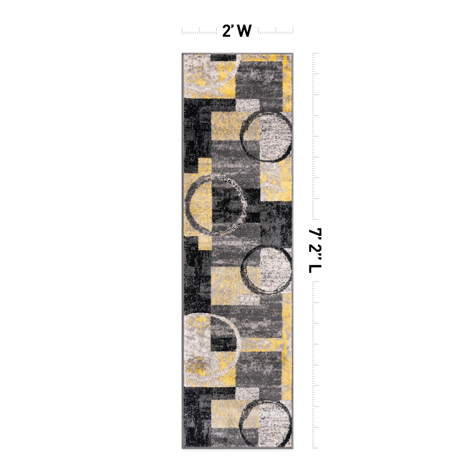 Contemporary Yellow Abstract Circles 2×7 Runner Rug Soft Durable Easy Care