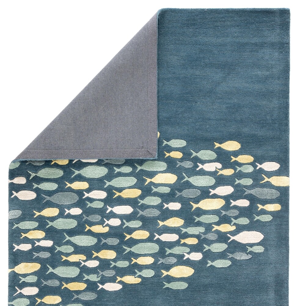 Modern Coastal Fish Captains Blue Hand-Tufted 100% Wool Soft Area Rug Carpet