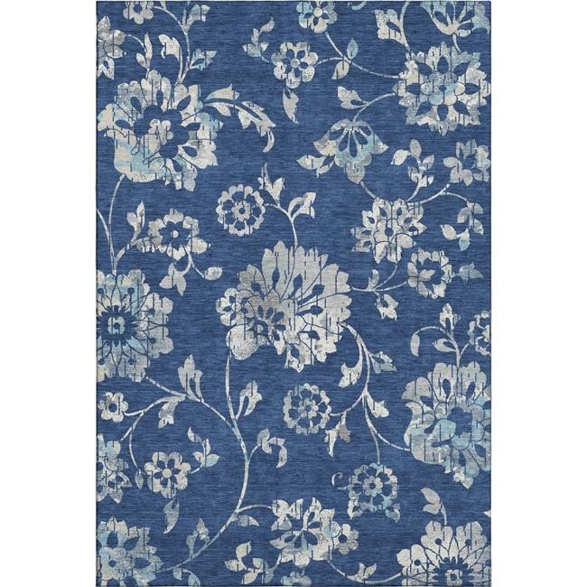 3×5 ft. Navy Blue & Silver Floral Washable Machine Made Rectangle Area Rug wi…