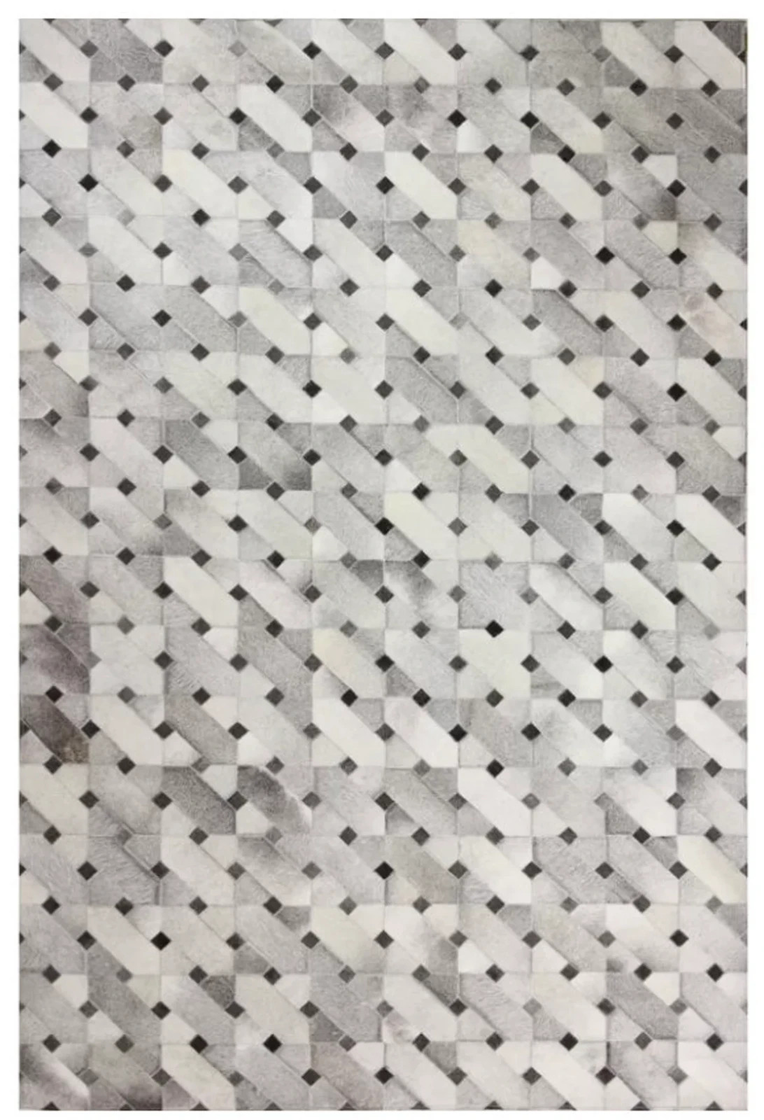 Modern Grey White Geometric Area Rug Handmade Patchwork Leather Rug Contemporary