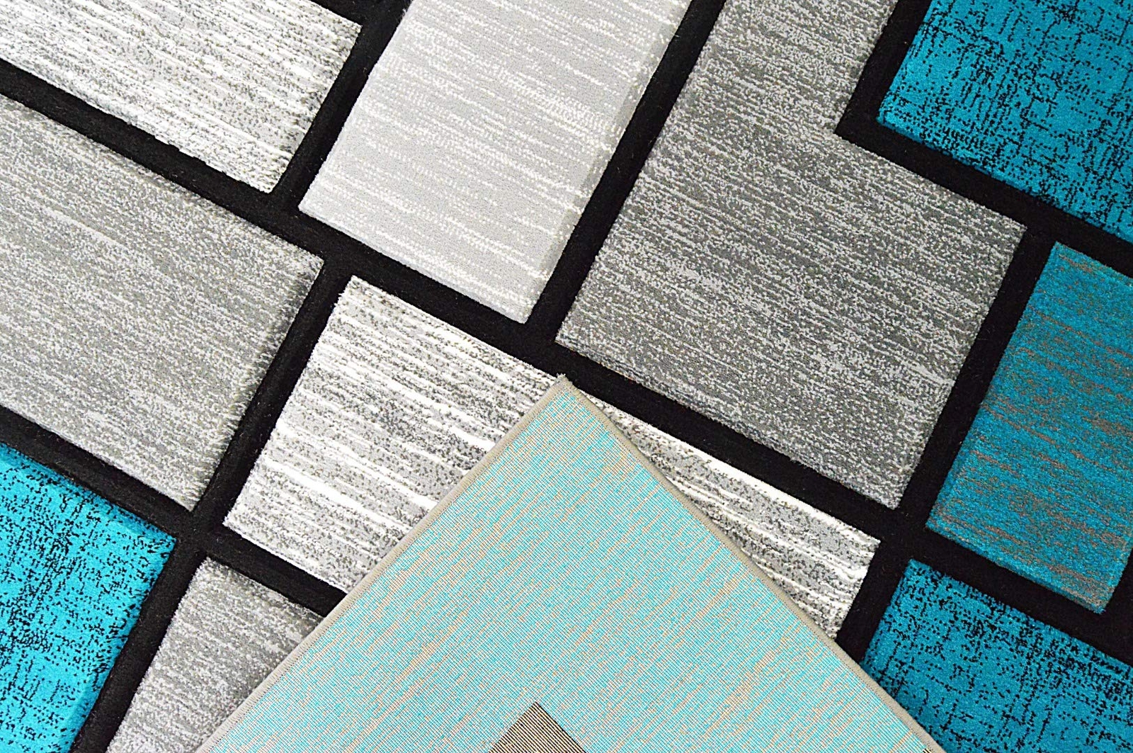 Premium Carved Modern Contemporary Abstract Rug 3995 Turquoise Grey 5’3”x7’6”