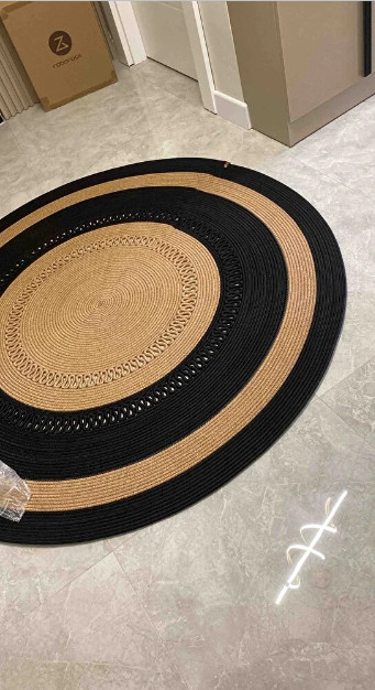 Perforated Black Bordered Straw Jute Knitting Rug Special Design Carpet