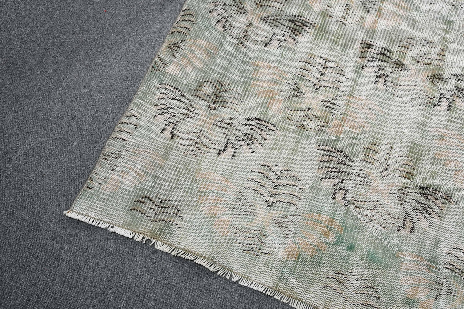 Turkish Vintage Large Rug 6,1×8,9 ft, Green Wool Rug
