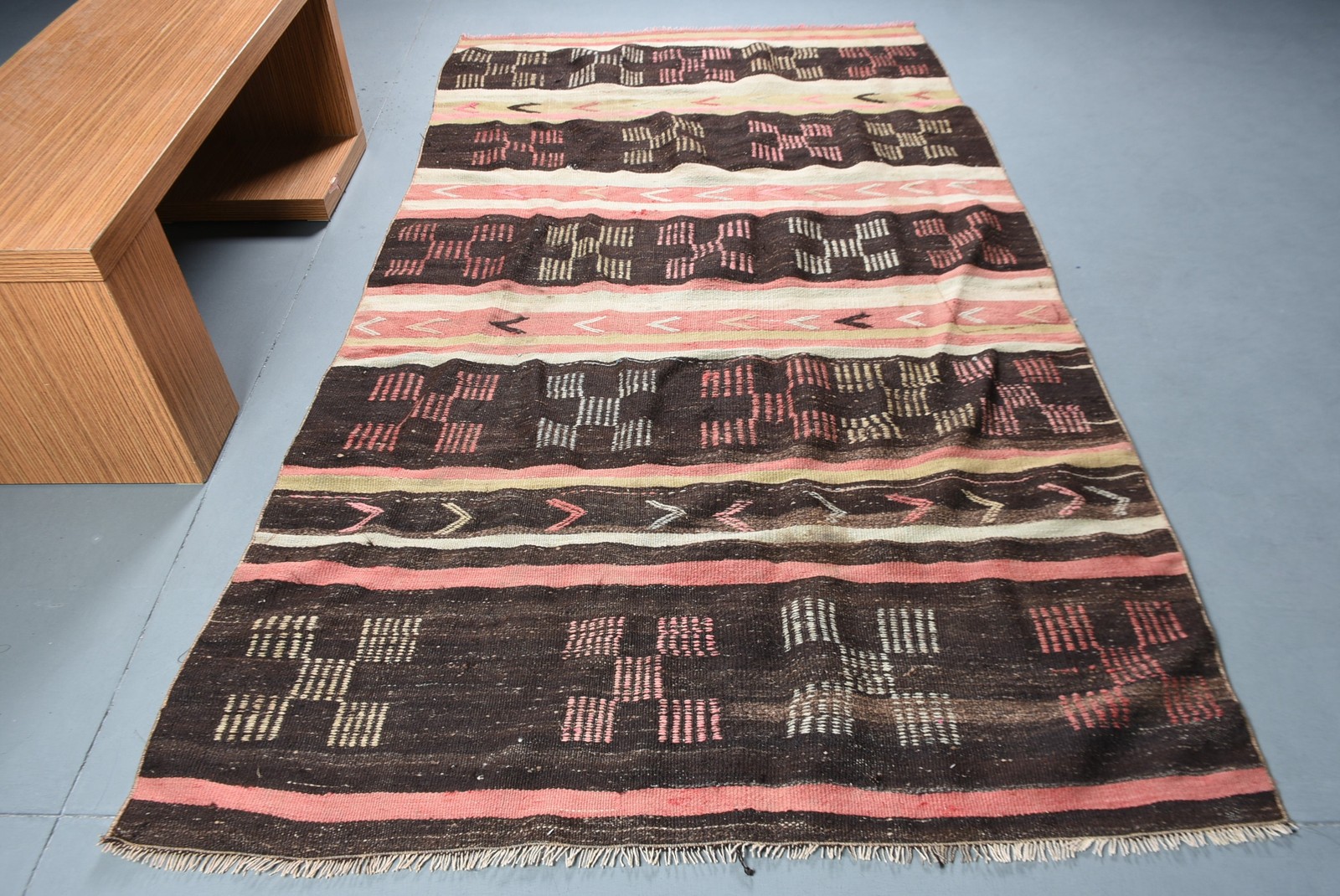 Vintage Turkish Rug, 5,2×9 ft Large Rug, Brown Kilim Floral Rug