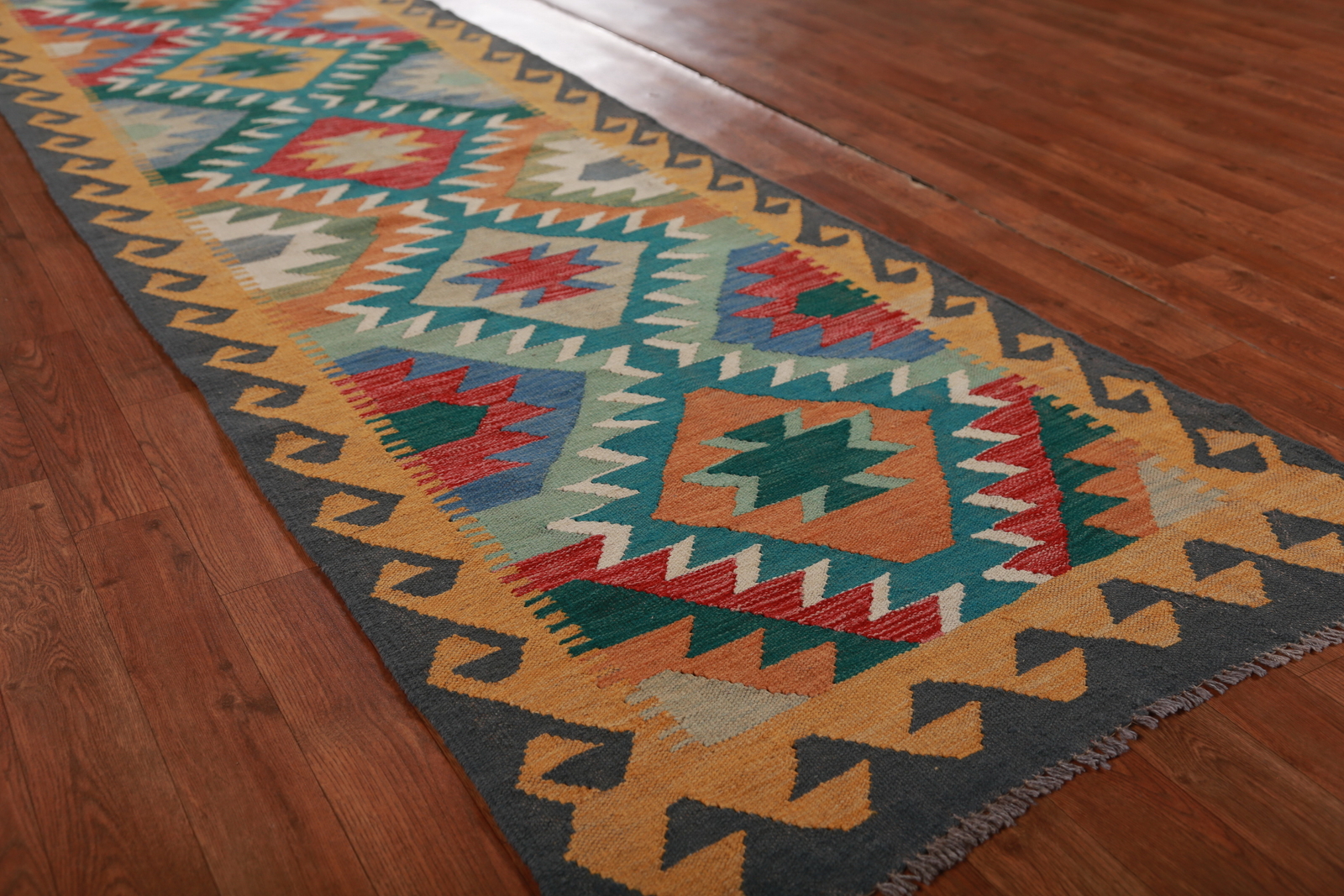 Kilim Kelim Handmade Runner Rugs Flatweave Vibrant Geometric Wool Carpet 3×13 ft