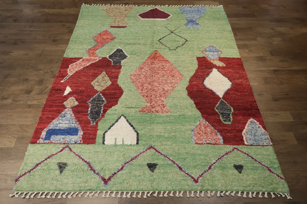 Green Modern Geometric Pattern 9×12 Hand-Knotted Wool Area Rug