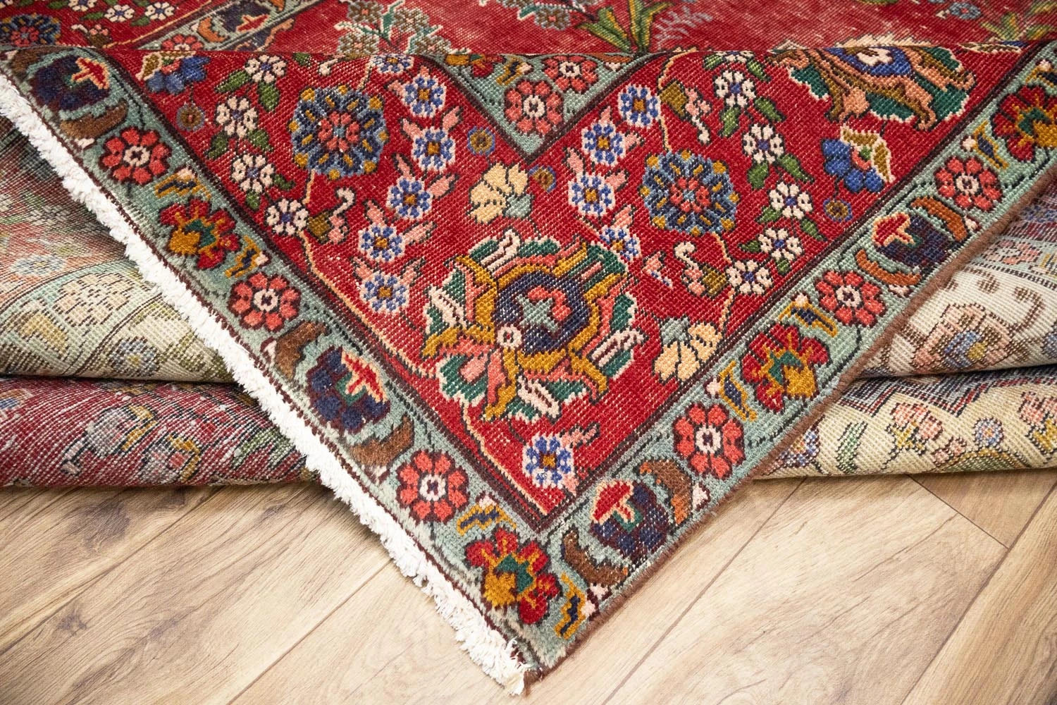 Semi-Antique Distressed Floral Oriental Wool Rug Living Room Area Carpet 7×11 Ft