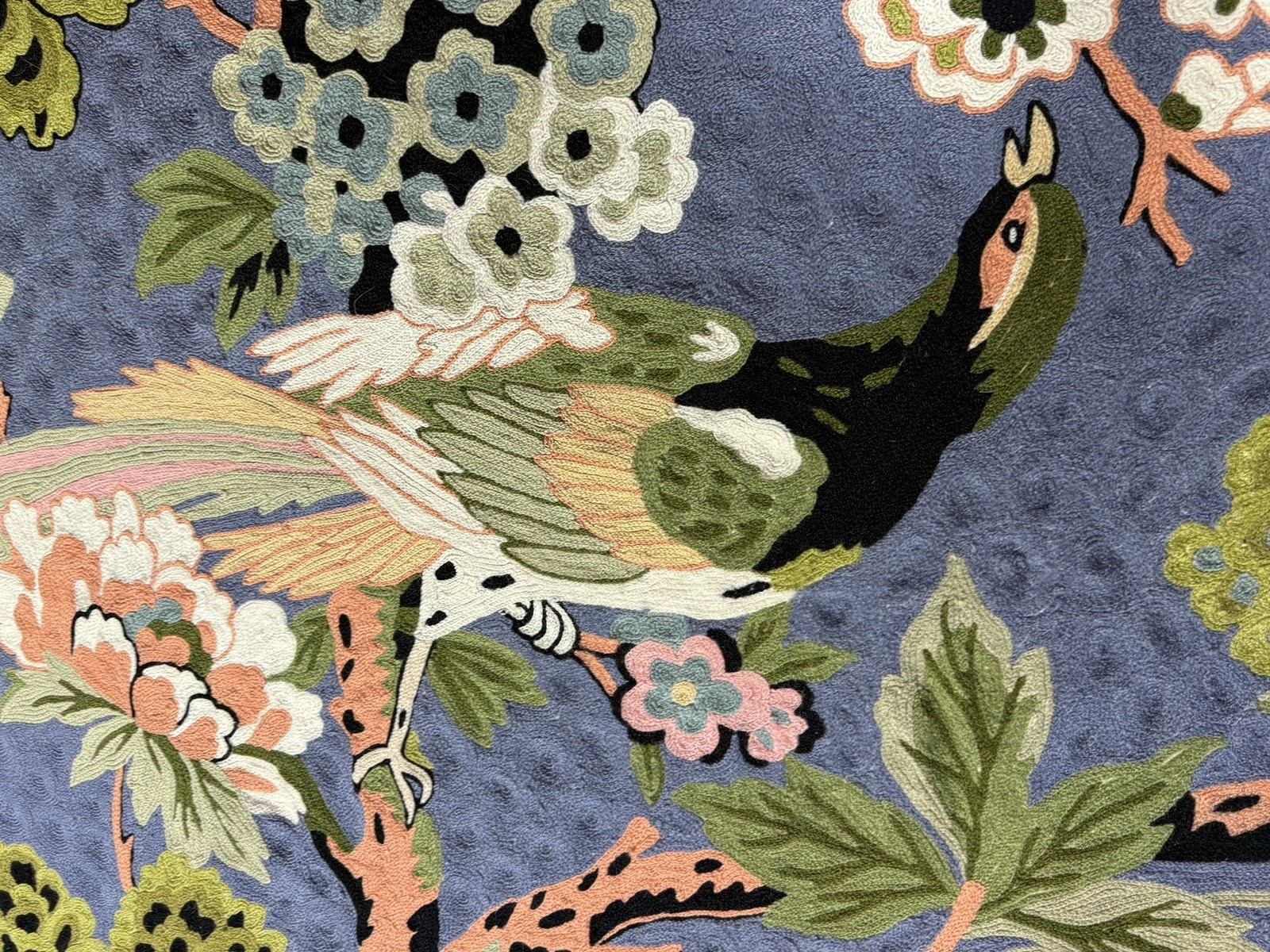 Stunning Wool Flat Weave Rug Hand Hooked Embroidered Bird 4×6 French Crewel