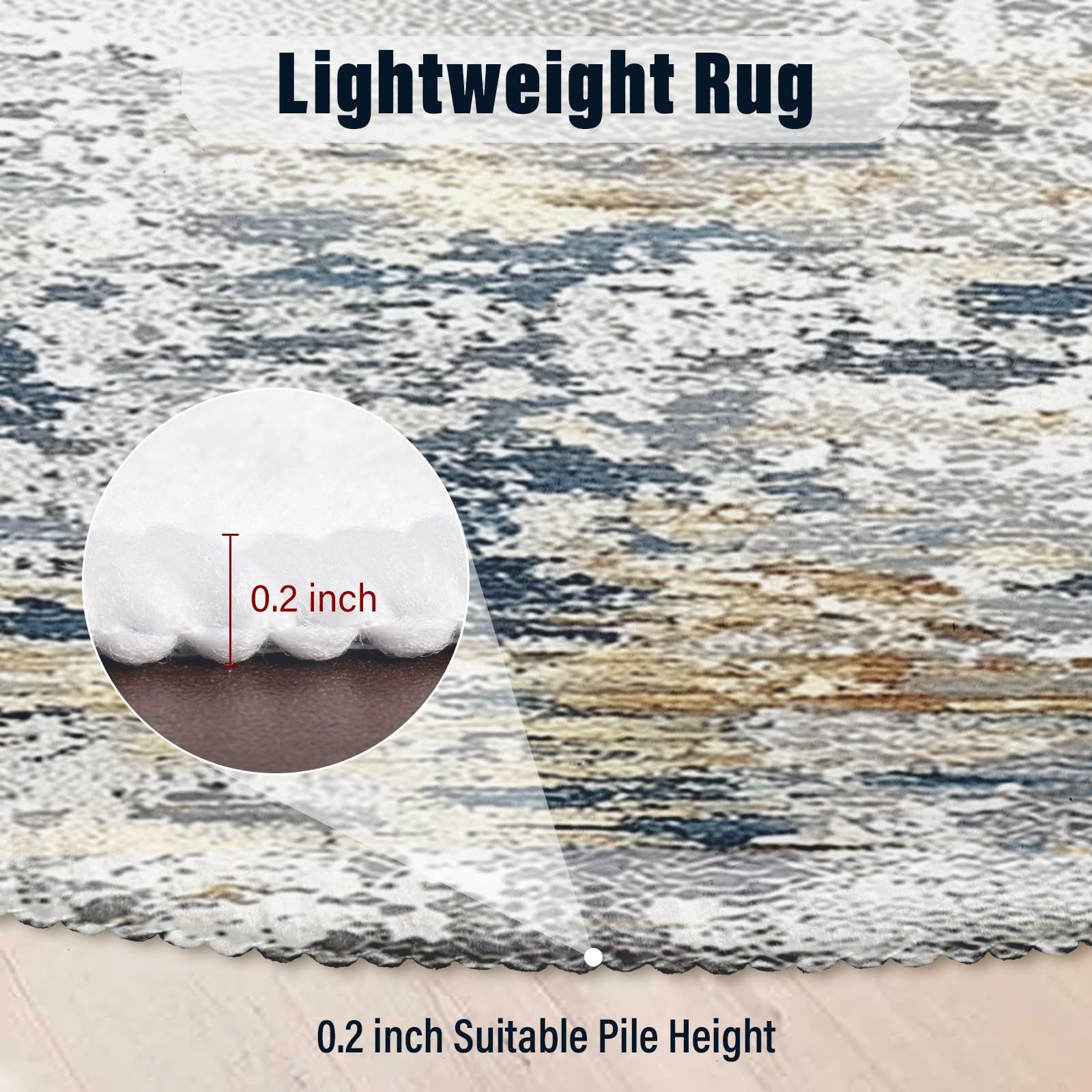 Blue Cream Gray Round Area Rug 5ft,Machine Washable Neutral Navy Beige Grey R…