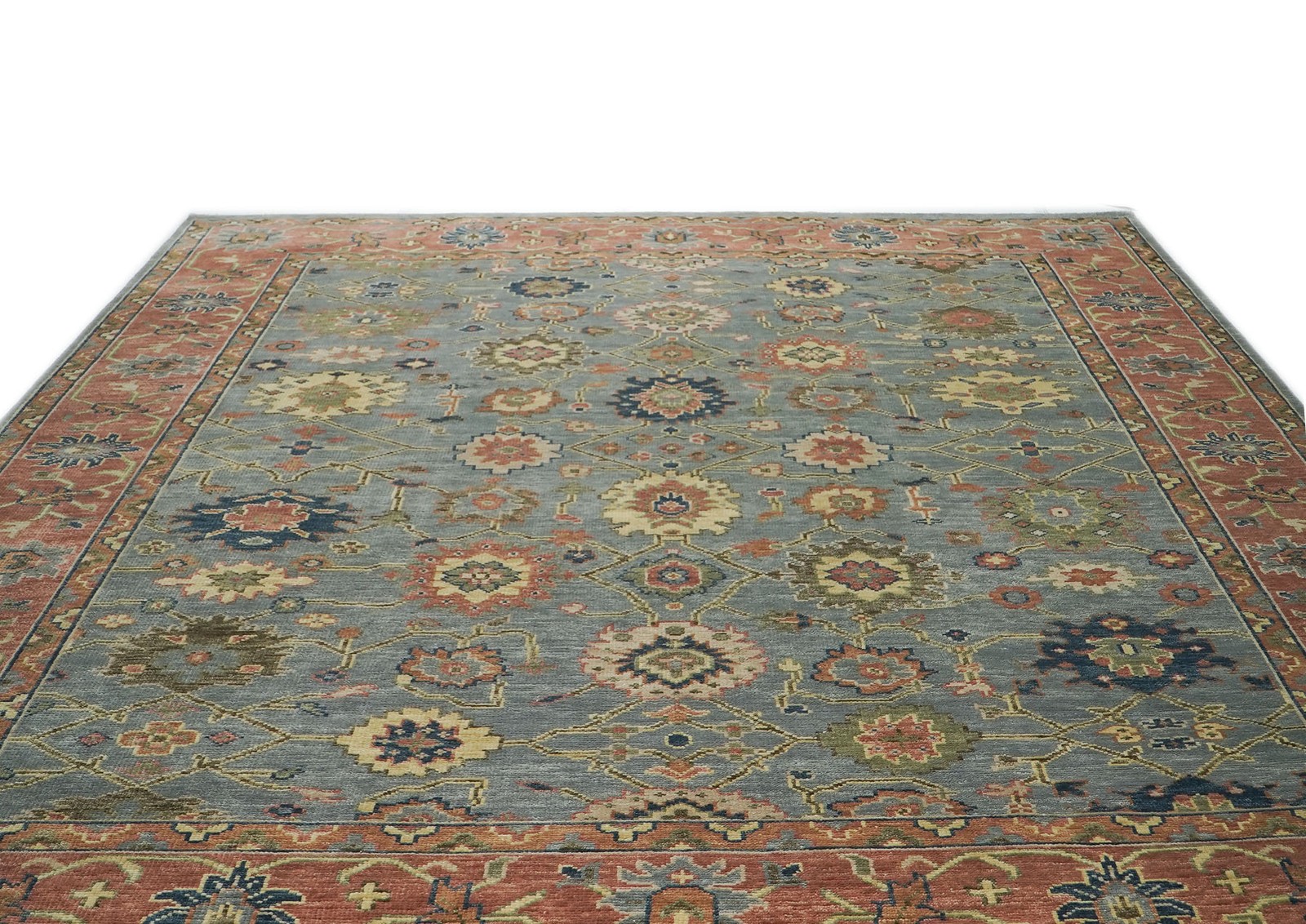 12×15’1” Hand Knotted Wool Aqua Oushak Arts & Crafts Rug