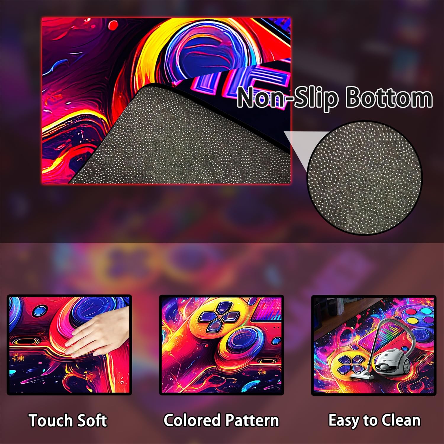 Gamer Rug for Boys Room Gaming 3×5 Colorful Video Game Carpet Playroom Mat