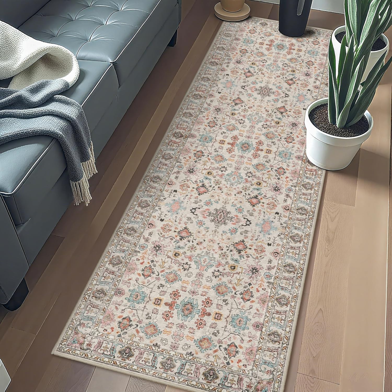 Chic 2×6 Washable Floral Runner with Rubber Backing – Perfect for Every Room