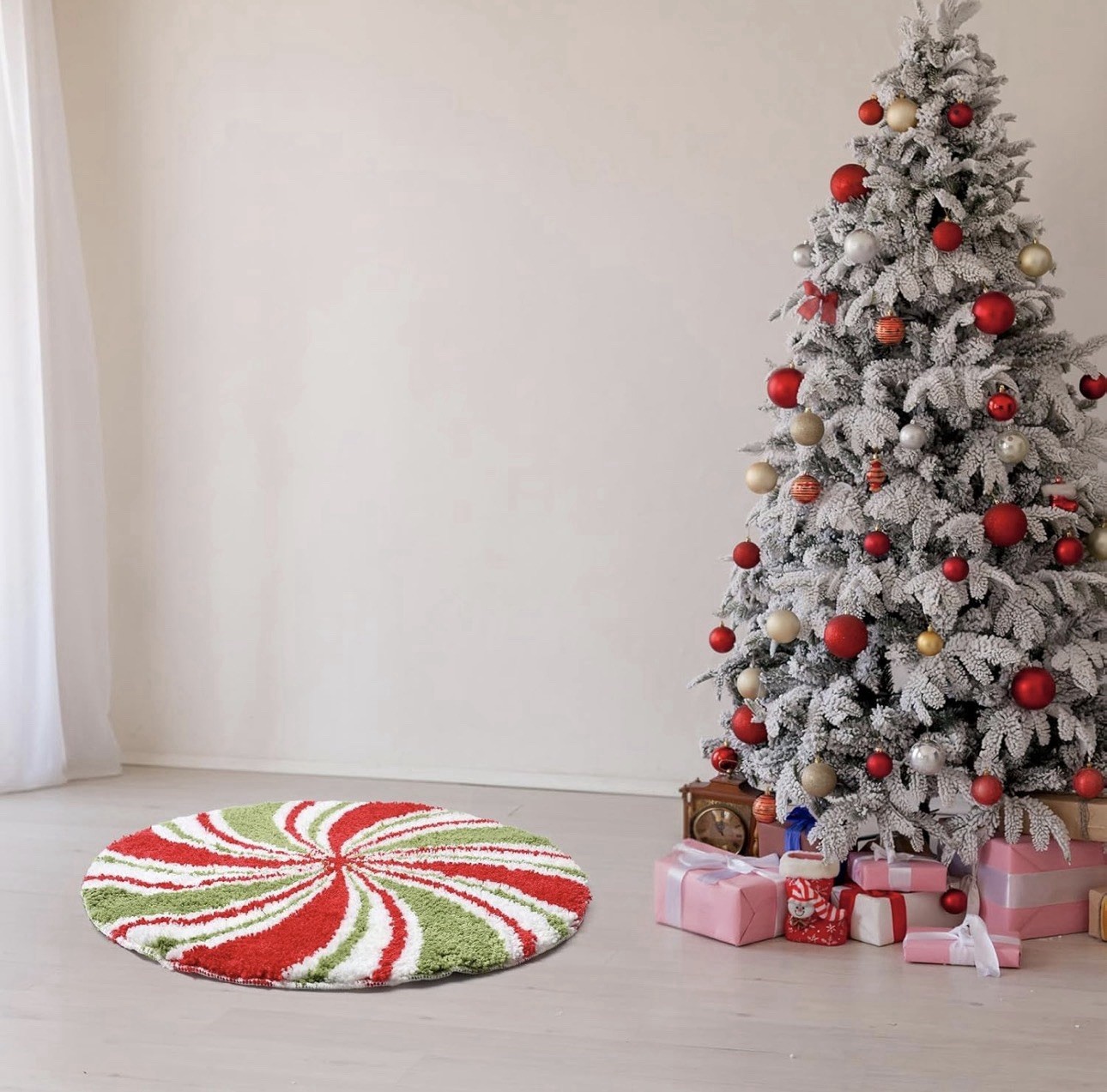 Christmas Rug Holiday Decor 24″ x 24″ Round Mats Candy Swirl Peppermint  New